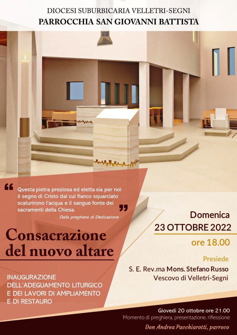 23 Ottobre – Velletri, S. Giovanni Battista: Dedicazione del nuovo altare