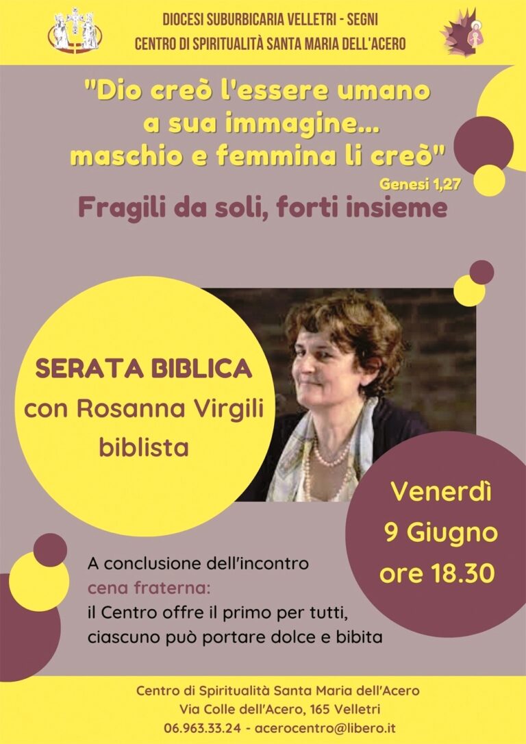 9 giugno: Serata biblica con Rosanna Virgili