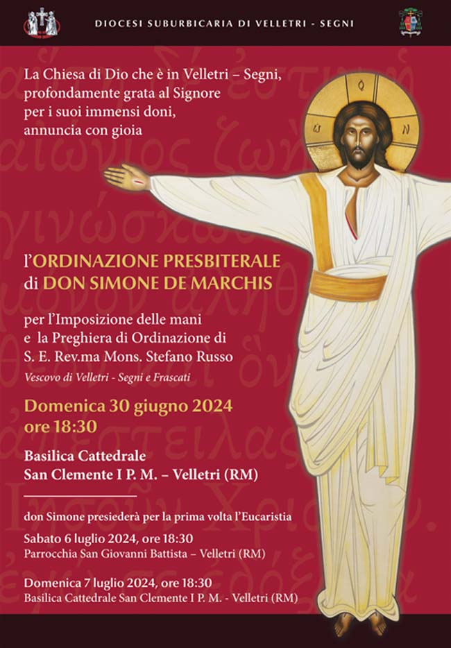 Domenica 30 giugno: Ordinazione Presbiterale di Don Simone De Marchis